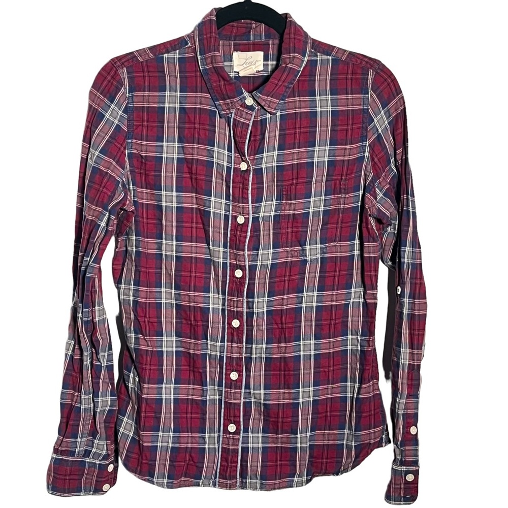 Levi's Burgundy Blue Plaid Cotton Button Down Shirt Medium Distressed Look - Picture 12 of 12